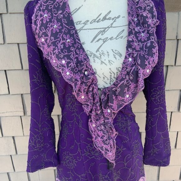 ONE OF A KIND VINTAGE Rhinestone beaded COAT/ sequined/ lace embellished jacket - Picture 4 of 9